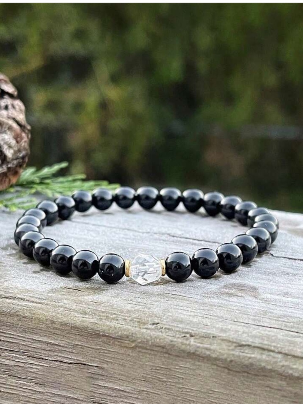 Black Tourmaline Beaded Bracelet • new • 6mm